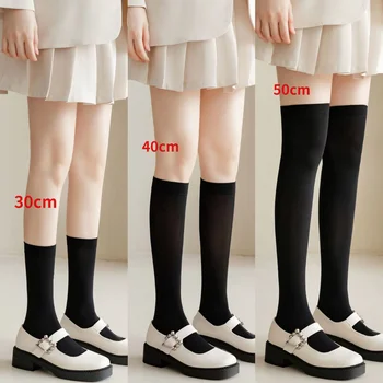 Базовые женские черно-белые гольфы JK, женские носки выше колена для девочек, Милые длинные носки, Тонкие дышащие однотонные чулки