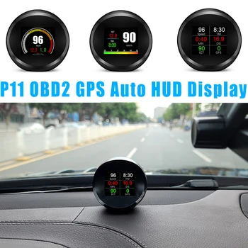 OBDHUD P11 OBD2 HUD с GPS Сигнализацией Превышения Скорости Скорость об/мин температура воды напряжение часы ЖК-Головной Дисплей для всего автомобиля
