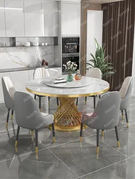 Сочетание обеденного стола и стула Rock, итальянский роскошный круглый стол, современный простой круглый стол с поворотным кругом