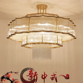Гостиная в китайском стиле, светодиодный потолочный светильник, Вилла, Хрустальная Люстра, Двухуровневое здание, Лампа для чайной комнаты, Лампы для ресторана отеля