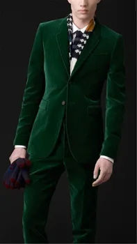 Сшитые на заказ Бархатные темно-зеленые мужские костюмы, Приталенный Формальный Блейзер из 2 частей, платье для выпускного вечера жениха, Смокинг, Мужское пальто, куртка + брюки Masculino
