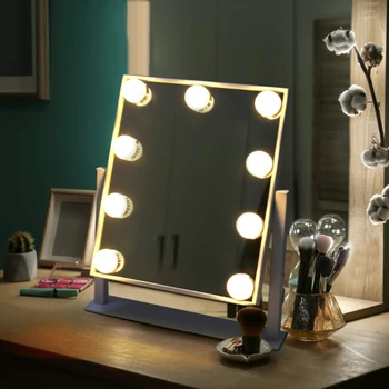Зеркало для макияжа в голливудском стиле со светодиодной подсветкой, Косметическое настольное зеркало с регулируемой яркостью и подсветкой, туалетное зеркало с подсветкой