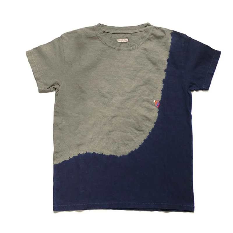 Мужская футболка с коротким рукавом в стиле пэчворк с вышивкой батик, круглый вырез в японском стиле, свободные футболки с коротким рукавом