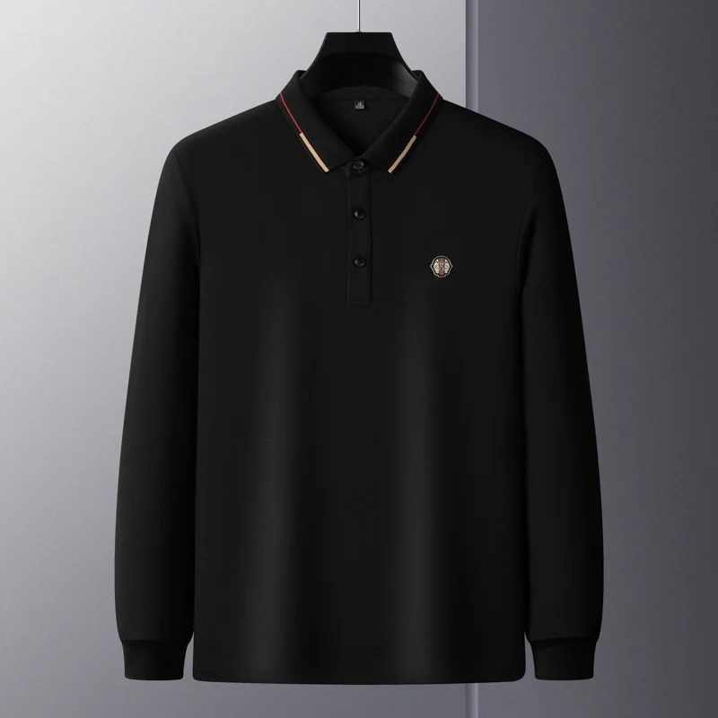 Роскошная мужская осенняя новая рубашка поло с длинным рукавом, высококачественная деловая Повседневная Брендовая рубашка с вышивкой, дышащий хлопок M-4XL