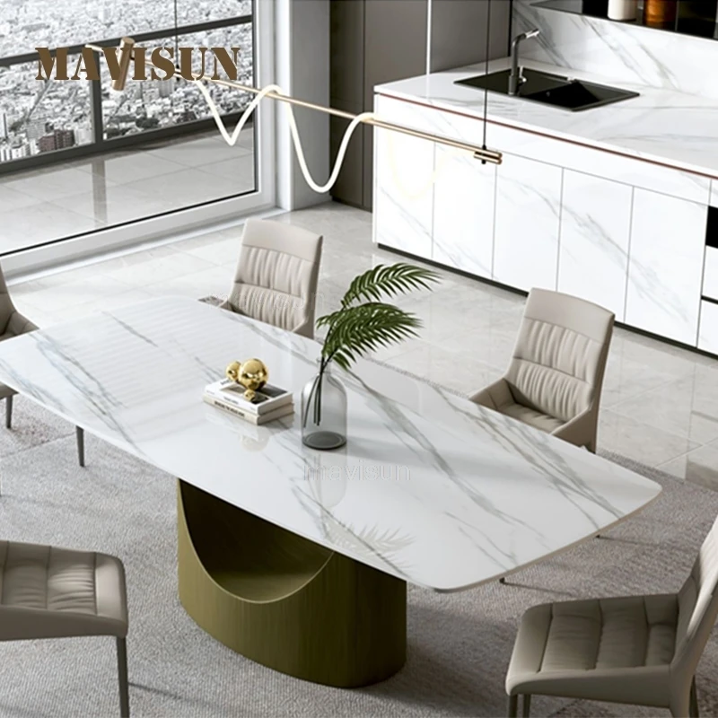 Современное минималистичное Прямоугольное Креативное сочетание обеденного стола и стула Классический итальянский дизайн Большой кухонный стол для виллы