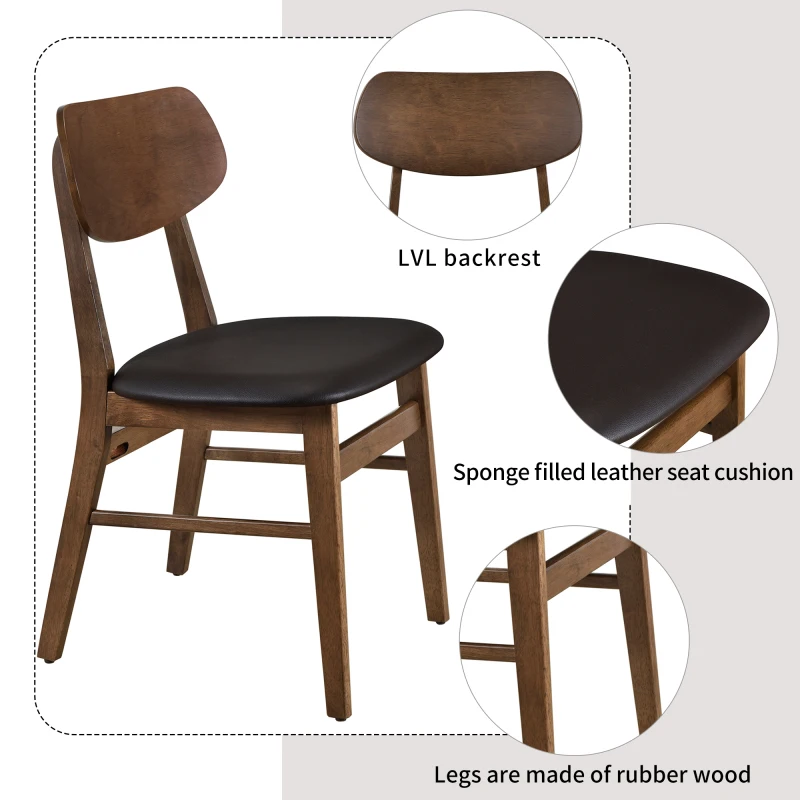 Обеденный стол из 5 предметов, кухонный стол с 4 обеденными стульями из искусственной кожи, деревянный обеденный набор в стиле середины века (коричневый)