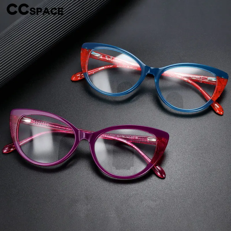55367 Ретро ацетатные линзы, женские оправы для оптических очков с кошачьим глазом, Цветная строчка, женские модные Компьютерные очки