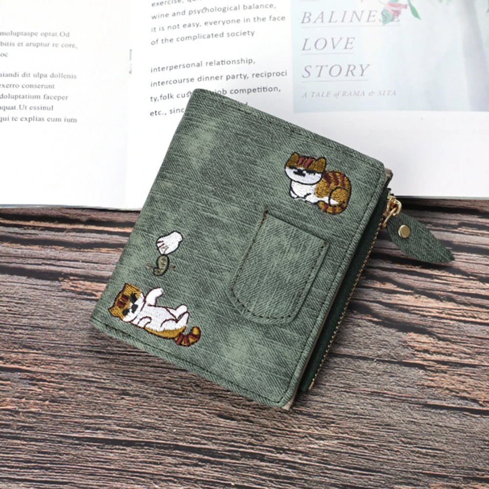 Женский кошелек с вышивкой кота в джинсовом стиле 2023, износостойкий ультратонкий кошелек для монет, для сумки через плечо, кошелек, портмоне для монет