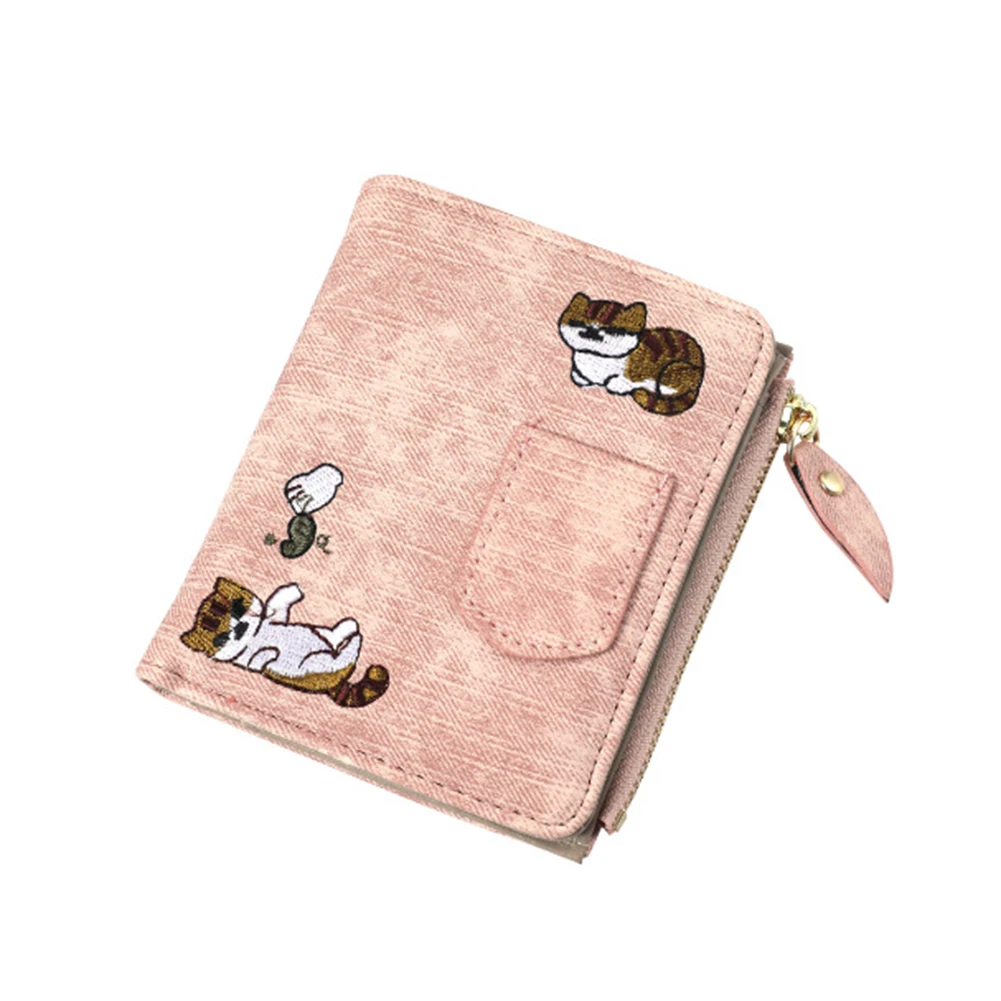 Женский кошелек с вышивкой кота в джинсовом стиле 2023, износостойкий ультратонкий кошелек для монет, для сумки через плечо, кошелек, портмоне для монет