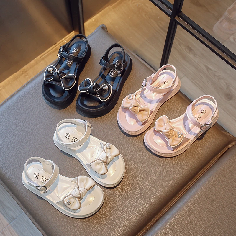 Простые сандалии для девочек, детская пляжная обувь Sweet Princess с жемчужной бабочкой, детская дышащая летняя обувь с открытым носком, универсальная 2023