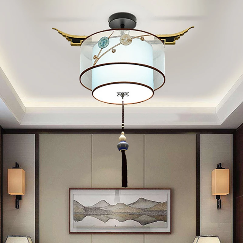 Новый китайский потолочный светильник, круглая лампа для спальни в китайском стиле, лампа для столовой, современная китайская лампа для гостиной, освещение E27