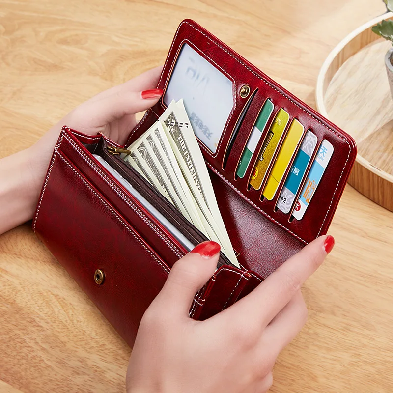 Винтажный масляный кошелек-клатч, женский кошелек из искусственной кожи с зажимом для монет, держатель для карт, кошелек, сумочка, удобный паспорт для телефона, мода