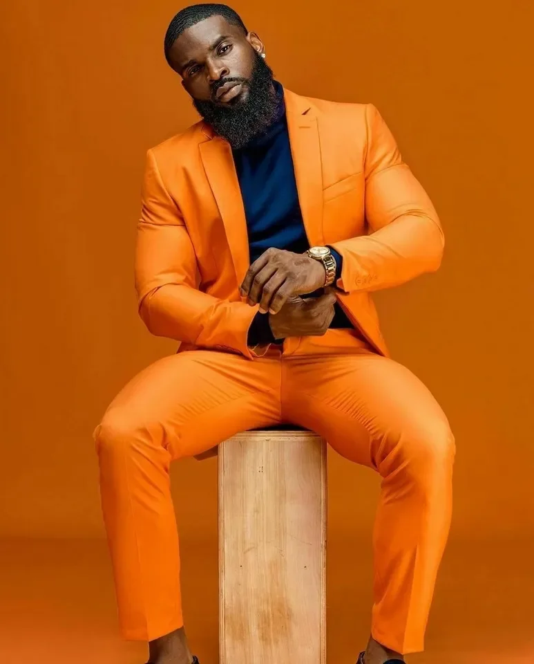 Повседневный Оранжевый Блейзер и брюки, Светский мужской костюм, Сшитая на заказ Свадебная одежда, куртка из 2 предметов, Черные брюки, одежда для званого ужина.