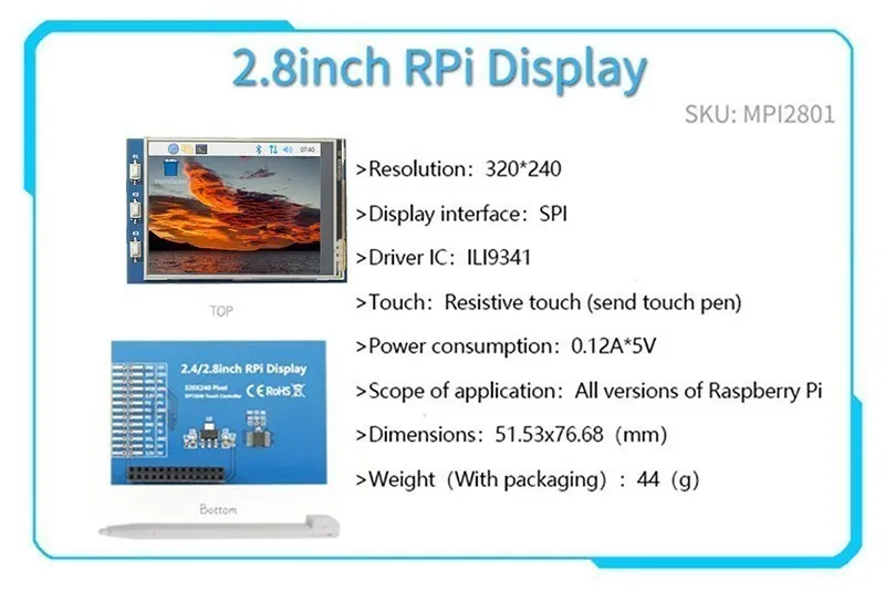 2.4/2.8/3.2/3.5 дюймовый сенсорный дисплей серии GPIO 2,4 дюйма/2,8 дюйма/ 3,2 дюйма/3,5 дюйма для Raspberry Pi 4B 3B B + ZERO