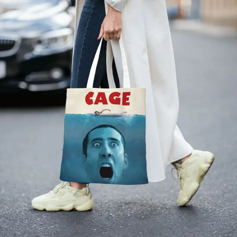 Забавная сумка Николаса Кейджа для покупок из бакалеи с Кавайным принтом, Холщовая сумка для покупок через плечо, портативная сумка большой емкости