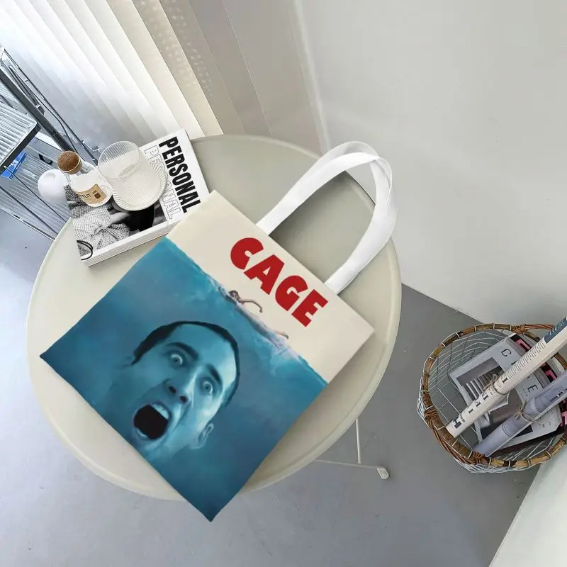 Забавная сумка Николаса Кейджа для покупок из бакалеи с Кавайным принтом, Холщовая сумка для покупок через плечо, портативная сумка большой емкости